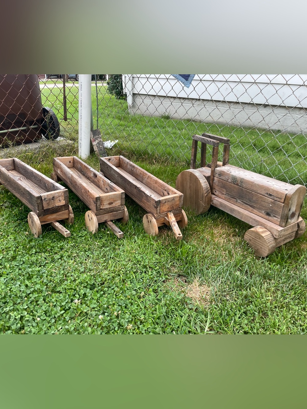 110” Hand Crafted 4pc Train Planter Garden Yard Heavy Solid Wood